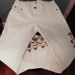 "Cache" White Hand Beaded Stretch Jeans